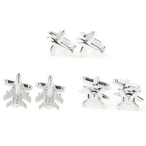 Elégants boutons de manchette avion argentés pour homme, accessoires chemise aviation.