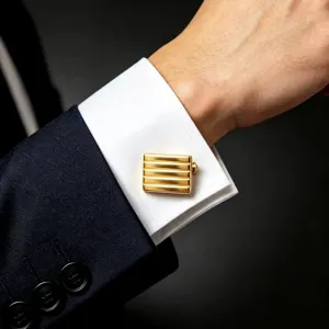 Gemelos rectangulares dorados y rayados para hombres, elegantes accesorios para camisas formales.