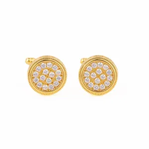 boutons de manchette ronds en zircon dore pour hommes, chemise formelle d'affaires elegante.