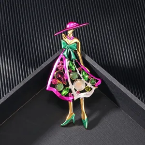 Spilla Elegante Signora Moda Pin Lega di Zinco Strass Smalto Personaggio dei Cartoni Animati Abiti Distintivo Antiabbagliamento Gioielli