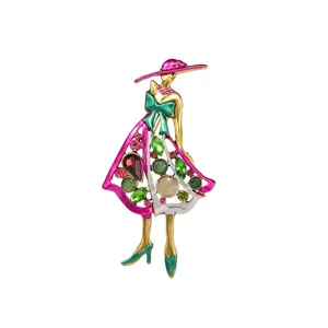 Spilla elegante da donna con smalto colorato e brillanti strass per abbigliamento.