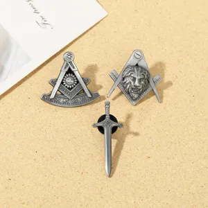 Set de broches maçonniques vintage avec compas soleil tête de lion et épée pour homme hip hop