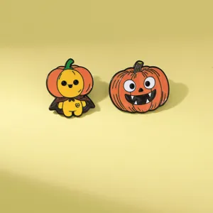 Halloween pumpkin metal enamel pin set, cute ghost cartoon brooch badge holiday gift accessories.