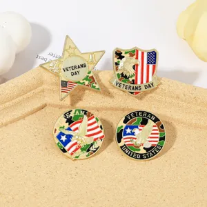 Vintage US Veterans Day metal brooch pin set military eagle flag enamel badge for clothes