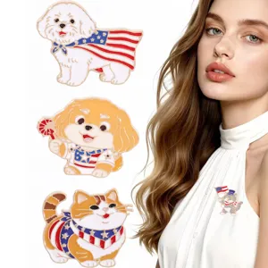 Süße Cartoon Katze Hund Emaille Brosche Pin Amerikanischen Stil Streifen Legierung Tier Abzeichen Revers Pin Schmuck Zubehör Für Kleidung Taschen