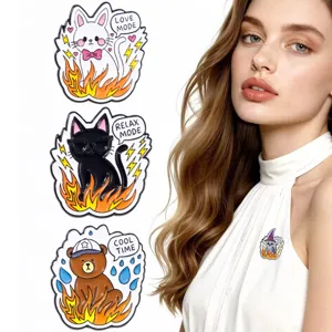 Cute Cartoon Cat Owl Bear Enamel Brooch Pin Flame Lightning Letter Badge Denim Jacket Backpack Clothes Accessory Halloween Jewelry Gift For Kids Unisex