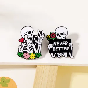 Halloween cartoon skeleton enamel pin badge, cute gothic style metal brooch for clothes bags.