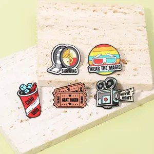 Bioscoop Nacht Emaille Spelden Film Thema Legering Broches 3D Bril Projector Film Ticket Lapel Badges Voor Rugzak Kleding