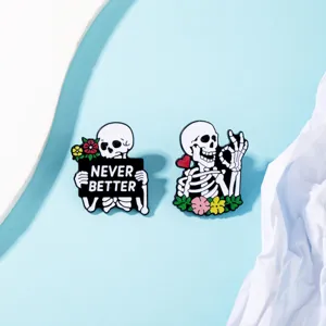 Cute cartoon skeleton enamel pins set metal fashion badges for clothes bags accessories