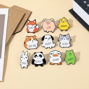 Cute funny cartoon animal alloy enamel pins set expressions brooch badges accessories
