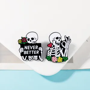 Halloween cartoon skeleton enamel pin metal badge set, creative gothic style backpack brooches.