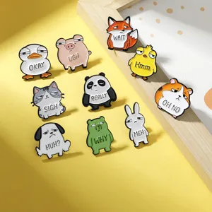 Cute cartoon animal enamel pins funny expression metal badge brooches for clothes bags set