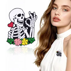Halloween Cartoon Skeleton Enamel Brooch Personalized Metal Badge Creative Letter Pattern Denim Jacket Bag Clothes Lapel Pin Accessories Jewelry Gift For Unisex