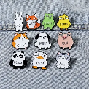 Cute cartoon animal alloy brooch set, funny expression badge with funny english words for clothes.