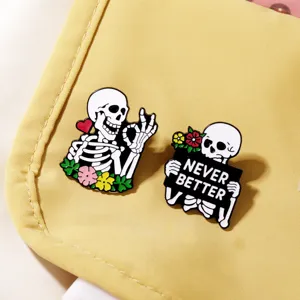 Halloween cartoon skeleton enamel pin metal badge creative brooch for clothes and bags gift