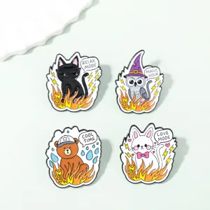 Cute cartoon animal enamel pins set metal badges fashion clothing accessories wholesale
