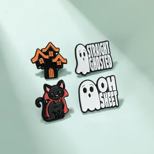 Halloween cartoon dark cat ghost enamel pin set creative funny metal badge accessories