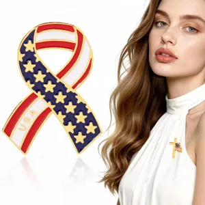 American flag ribbon brooch USA enamel lapel pin patriotic accessories for men and women