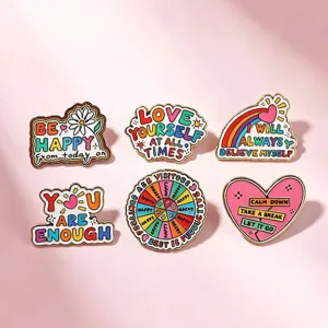 Lot de 6 badges émaillés de santé mentale inspirants, broches en métal colorées pour sacs à dos.