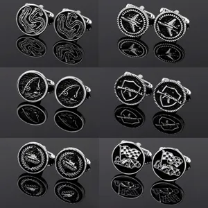Vintage Copper Cufflinks For Men Electroplated Round Geometric Pattern Business Shirt Suit Accessories Fashion Cufflinks