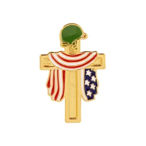 Independence Day American flag cross brooch patriotic military badge lapel pin accessories
