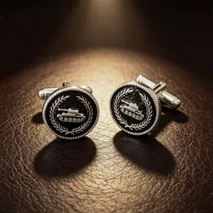 Vintage retro military tank cufflinks for men, stylish metal French shirt button accessories.