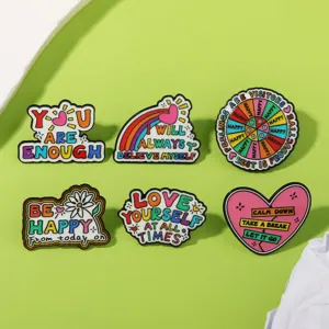 Set de badges en émail métallique avec citations positives, décoration mignonne de sac à dos.