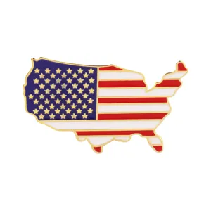 USA flag map shape metal lapel pin creative alloy enamel brooch patriotic accessory