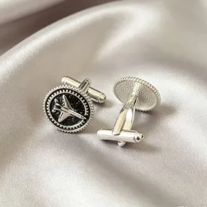 Vintage silver tone airplane gear cufflinks for men business shirt french cuffs