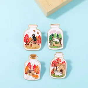 Niedliche Katzen Zauberflasche Emaillierte Brosche Set, kreative Cartoon Rucksack Abzeichen.