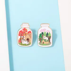 Süße Cartoon Zauberflasche Katze Brosche Set, kreative Emaille Pin Abzeichen für Mode.