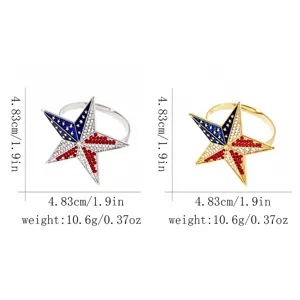 American flag star napkin ring detail showing size 4.83cm and weight 10.6g in two colors.