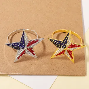 Metal rhinestone American flag star napkin rings for table decor and party set 2pcs