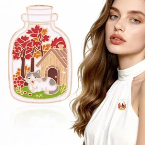 Niedliche Herbst Katze Emaillierte Brosche Magische Flasche Design Modische Schmuck Geschenke