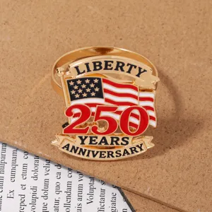 Anello portatovagliolo 250° anniversario USA, fermatovagliolo bandiera USA in metallo oro.