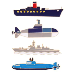Enamel military ship and submarine brooch set, cute alloy badge accessories for backpack and clothes.