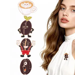 Cute Cartoon Coffee Bean Alloy Brooch Pin Creative Funny Anime Coffee Cup Enamel Badge Pin Backpack Clothes Accessories Jewelry Gift For Unisex