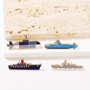 Military model cartoon submarine warship alloy brooch creative backpack pins badges set