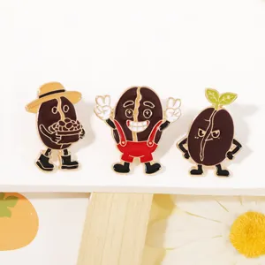 Cute anime coffee bean metal brooch enamel pin set, stylish bag and clothing accessories.