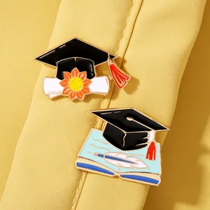 Abschlusskappe Emaille Pin Sonnenblume Buch Metall Brosche fuer Kleidung Taschen Geschenke