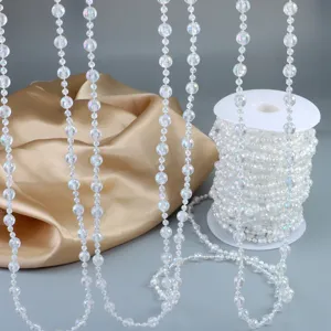 Transparent acrylic bead garland spool for wedding decoration and DIY crafts, shiny crystal string.