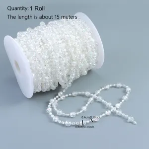 15m clear pearl bead chain roll, acrylic crystal garland for wedding decoration and crafts.