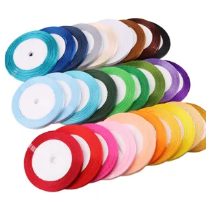 Colorful 6mm satin ribbons for gift wrapping, DIY crafts, and party decoration supplies.