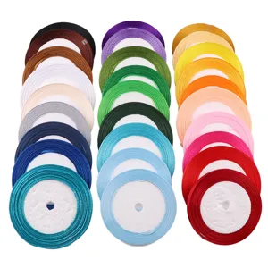 Colorful satin ribbons 6mm wide for gift wrapping, DIY crafts, wedding decoration, and party styling.