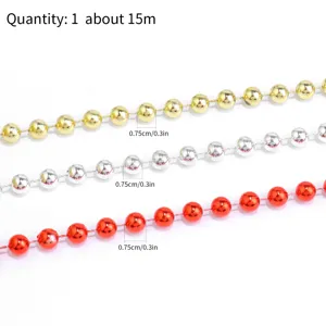 Decorative plastic pearl bead chain for Christmas wedding DIY crafts, approx 15m long.