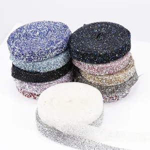 1 Yard 2cm Klebe Strassband Glitzer Borte zum Aufbügeln für DIY Hochzeitskleid Gürtel Dekor.