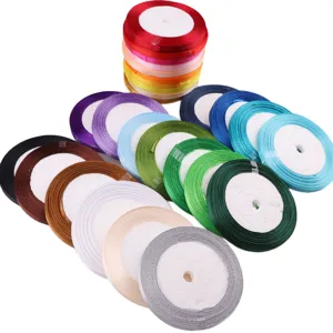 6mm colorful satin ribbon rolls, polyester fabric for gift wrapping, DIY craft decoration.