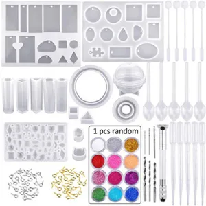 DIY epoxy resin casting mold kit with silicone molds glitter powder and hand drill tools