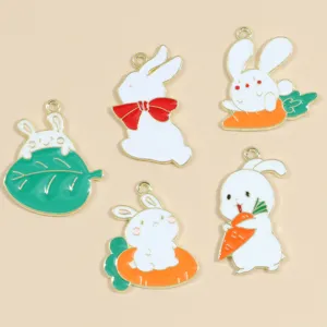 DIY lindo dibujos animados conejo esmalte aleación dijes colgantes para hacer joyas.