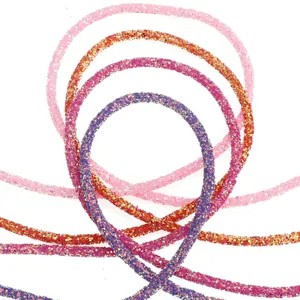 Details of colorful glitter mesh tubes for DIY shoes, hair clips, and craft accessories.
